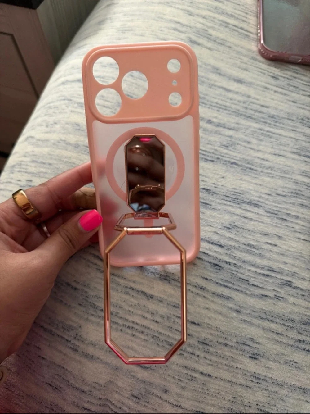 Pink Phone Case with Rose Gold Ring Grip
